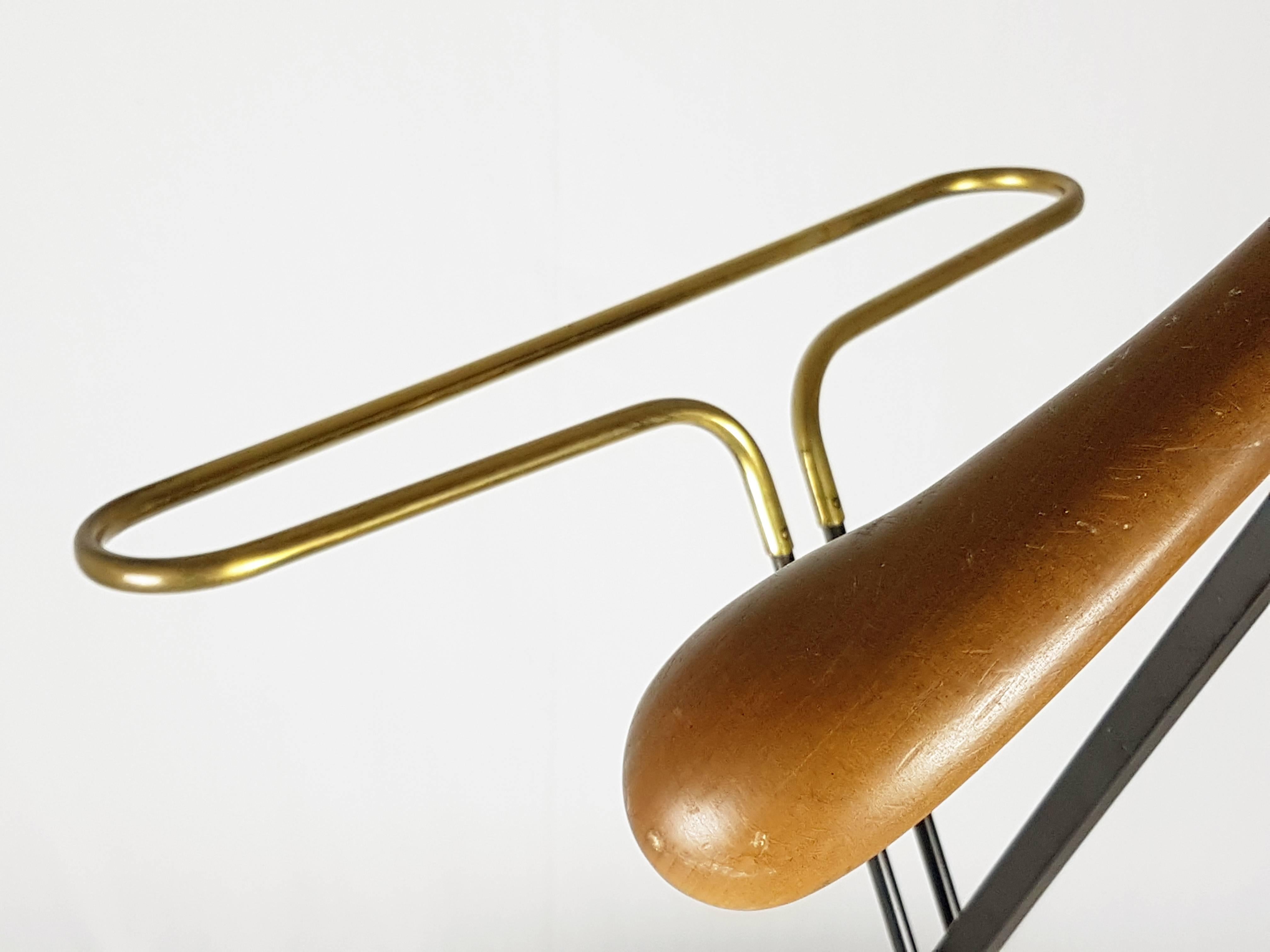 Pair of Italian Black Metal, Wood and Brass Folding Valet Stand, 1950s 1