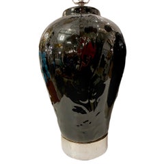 Pair of Italian Black Porcelain Lamps