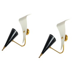 Vintage Pair of italian Black & White aluminum & Brass Mid-Century sconces by Gilardi & 