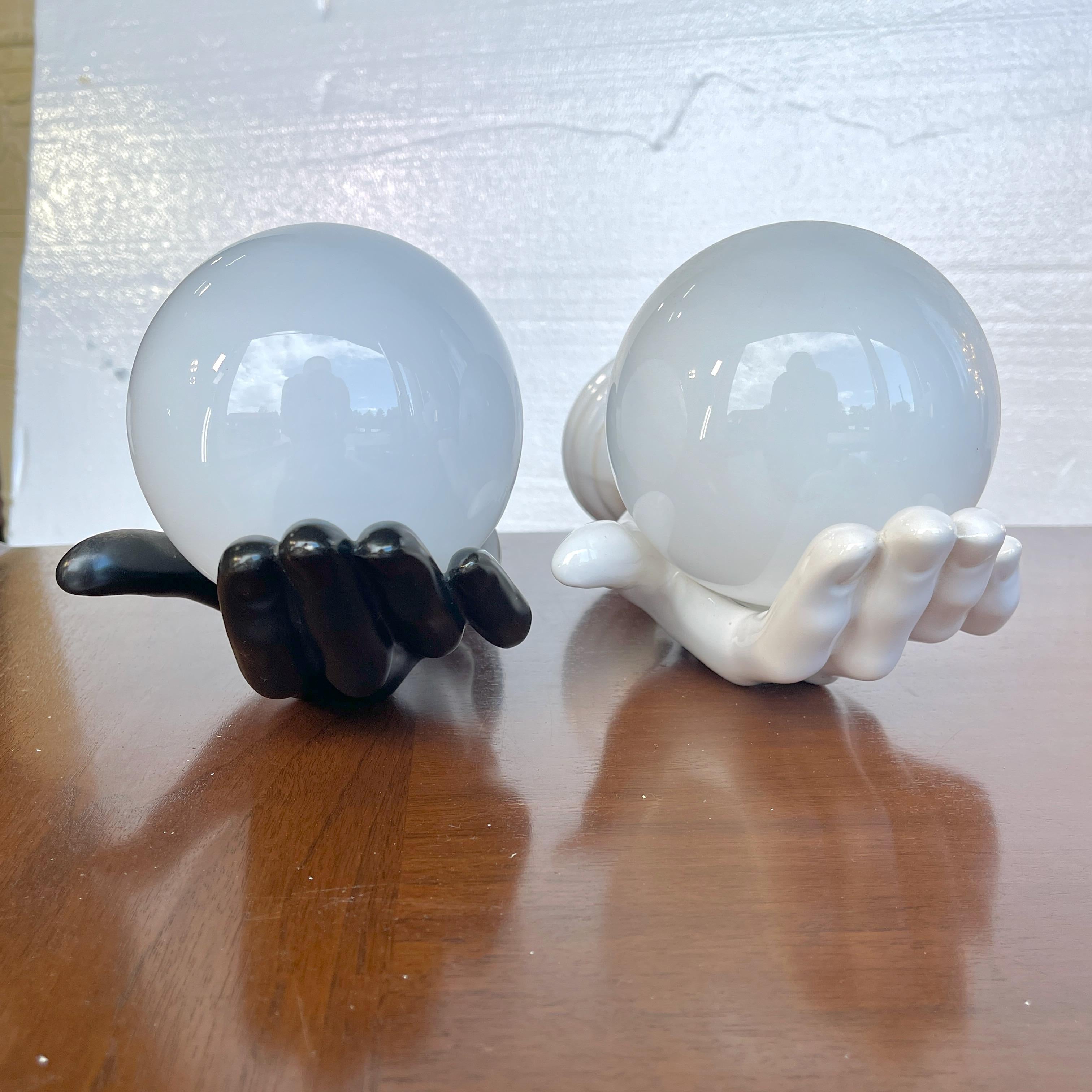 Mid-Century Modern Pair of Italian Black & White Ceramic Hand Sconces For Sale