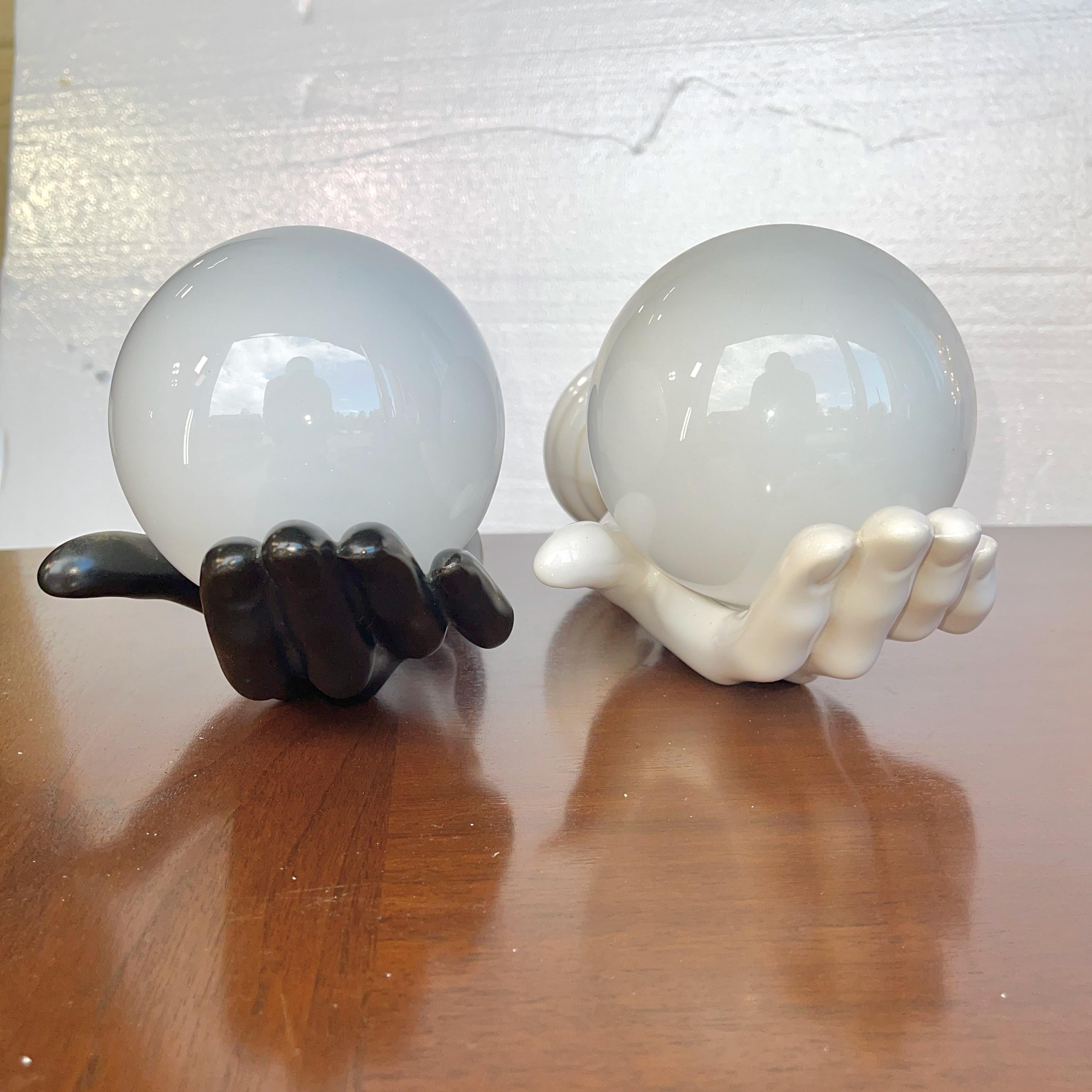 Pair of Italian Black & White Ceramic Hand Sconces In Good Condition For Sale In Hanover, MA