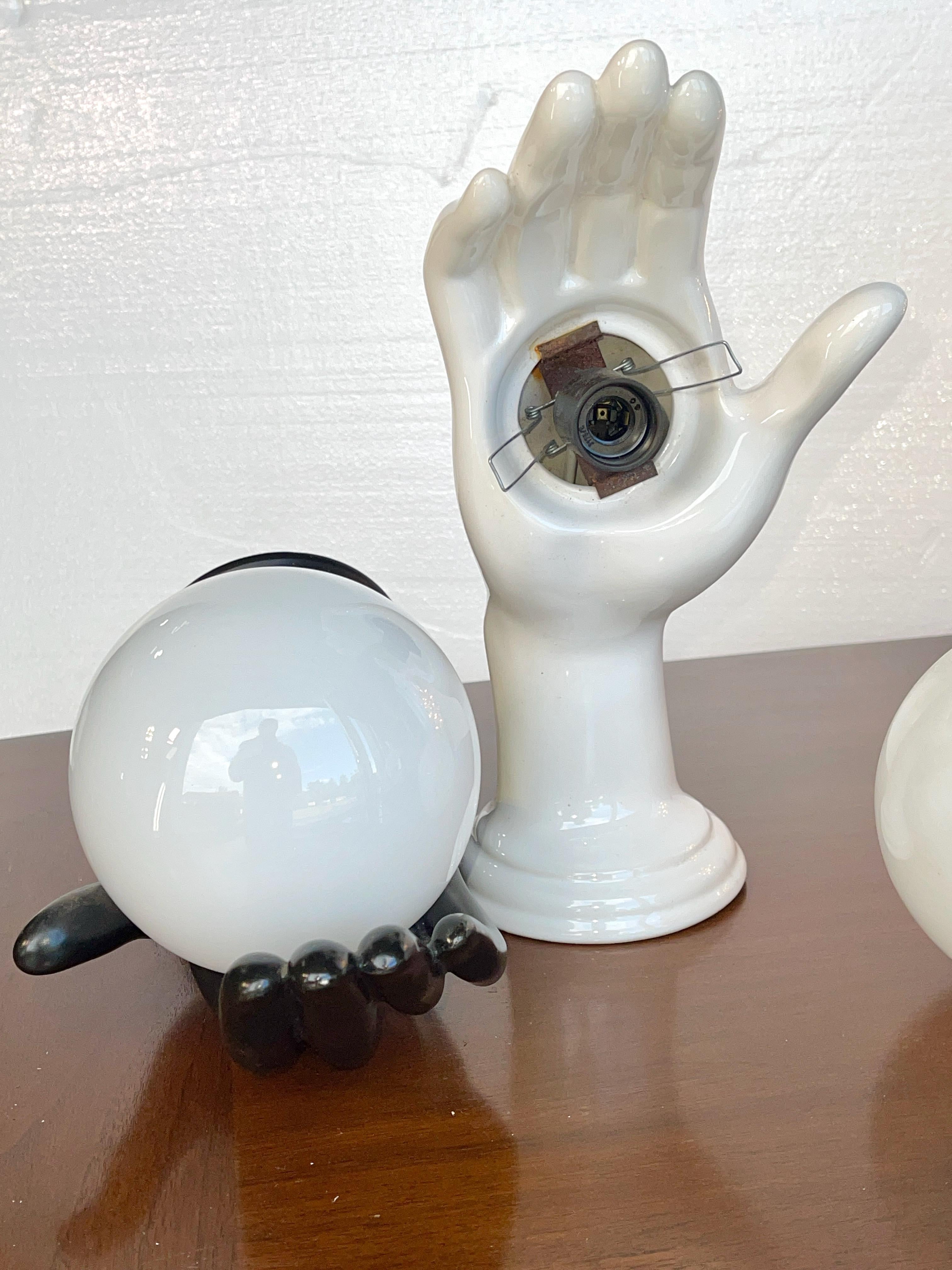 Pair of Italian Black & White Ceramic Hand Sconces For Sale 3
