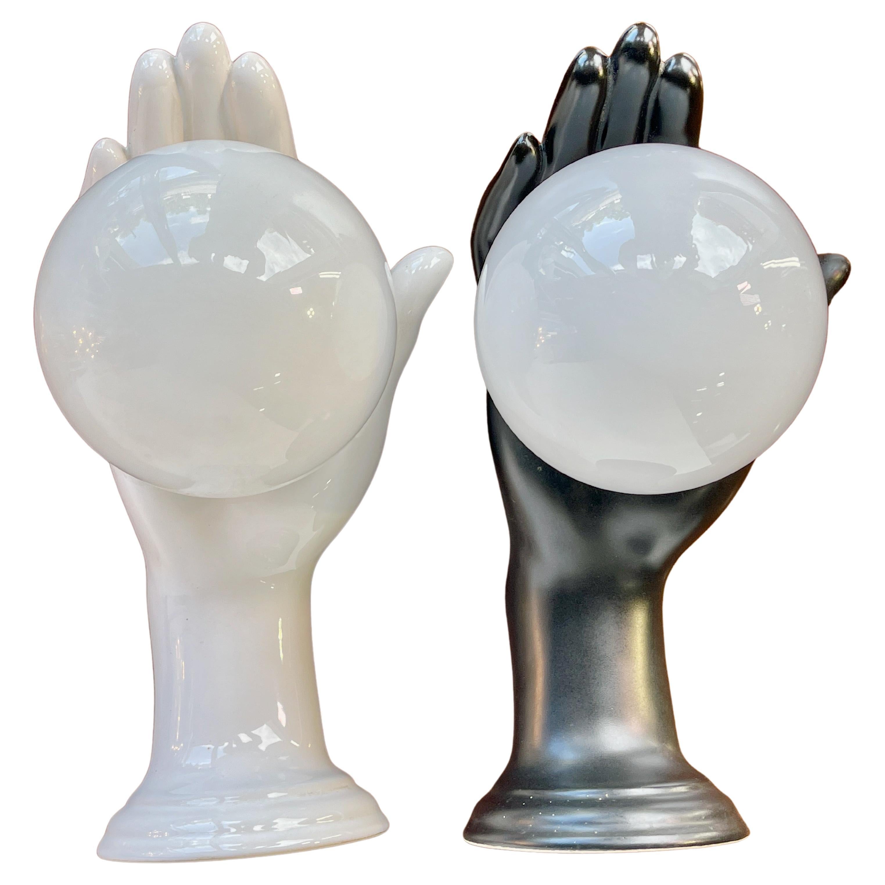Pair of Italian Black & White Ceramic Hand Sconces