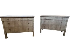 Pair Of Italian Bleached Empire Chest Of Drawers With Walnut Bookmatched Veneer