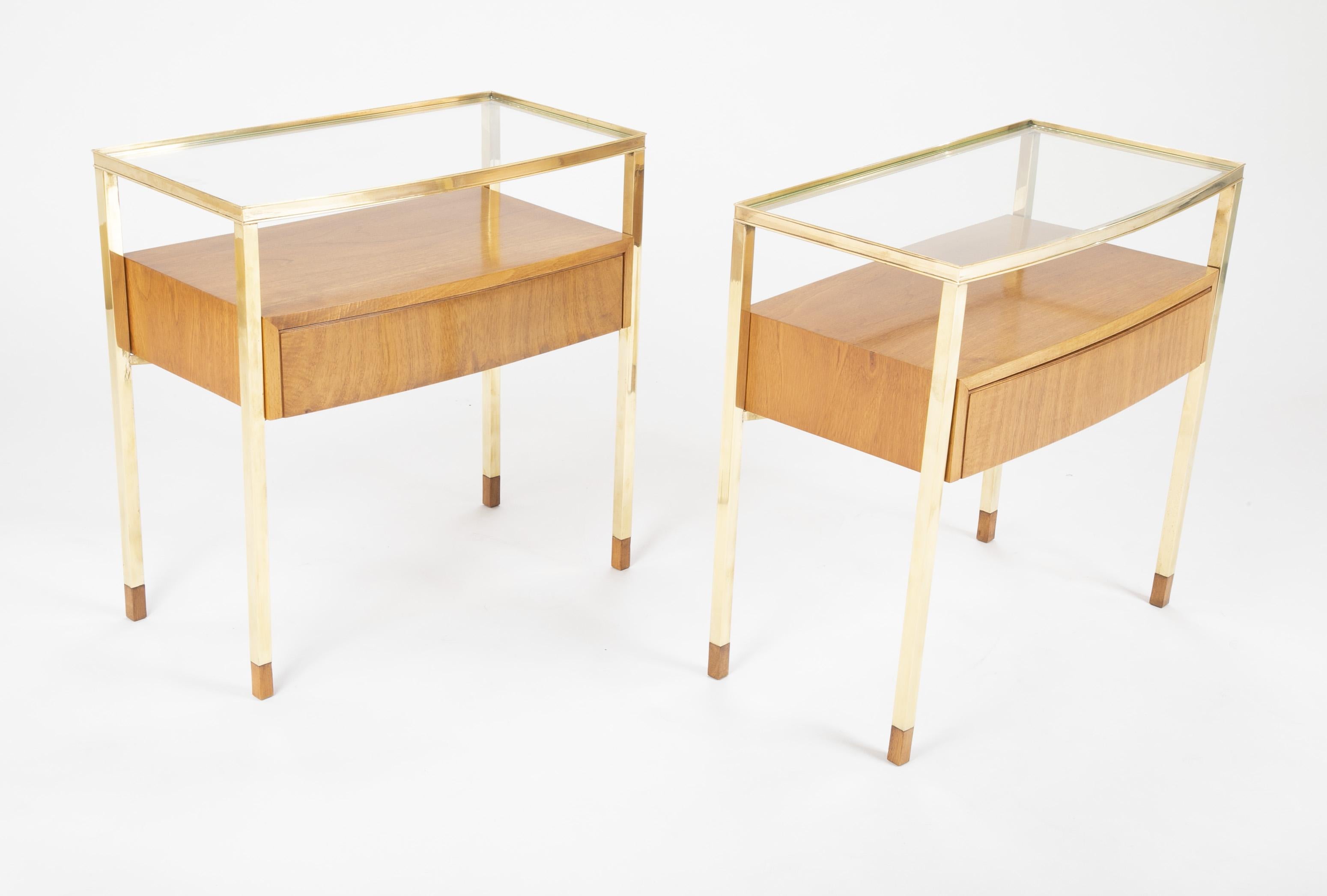 Mid-Century Modern Pair of Italian Bleached Mahogany Glass Top Side Tables