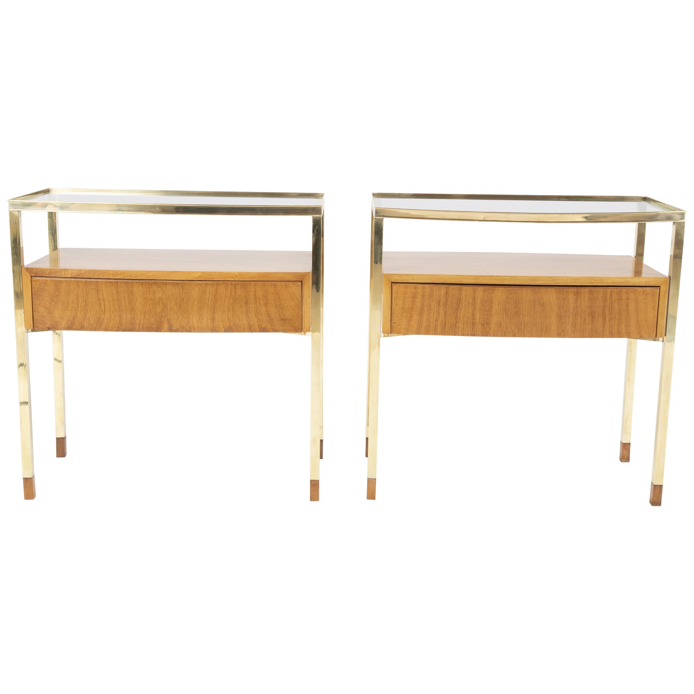 Pair of Italian Bleached Mahogany Glass Top Side Tables