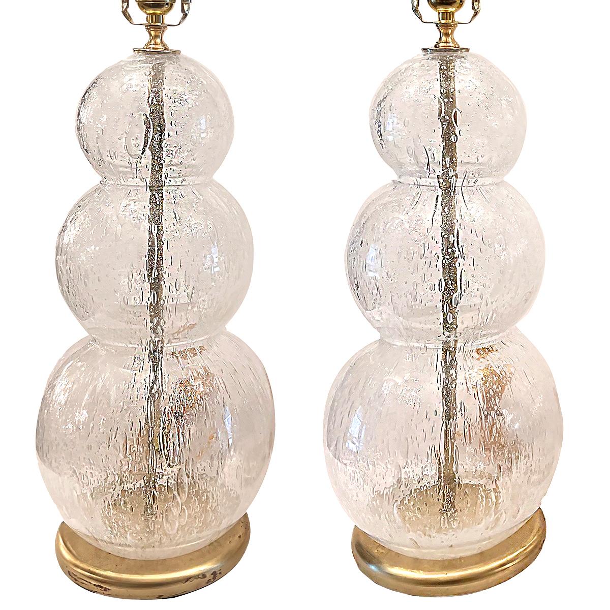 Pair of circa 1960's Italian blown glass table lamps with gilt bases.

Measurements:
Height of body:  18.75