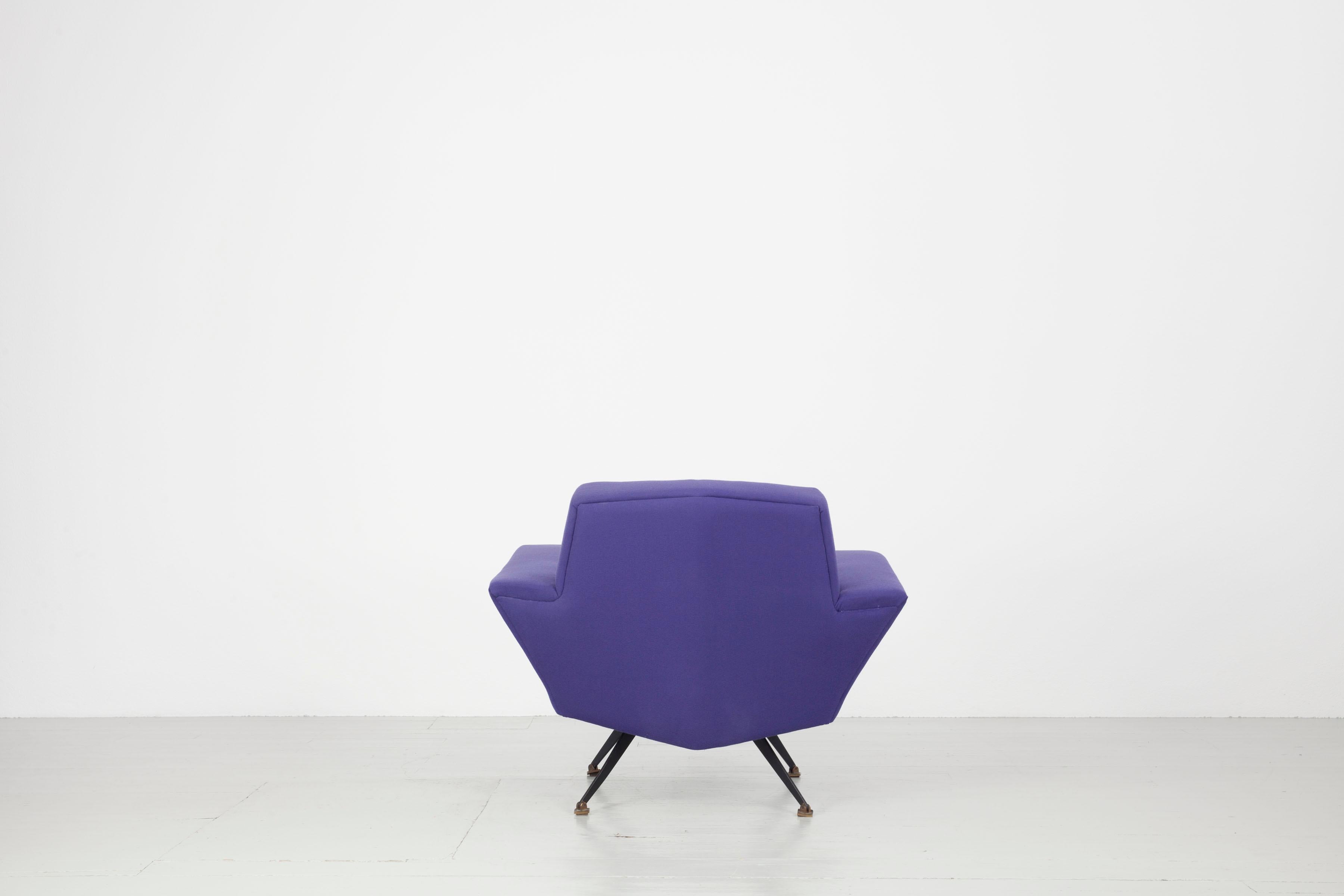 Pair of Italian Blue and Violet Armchairs by Lenzi, Studio Tecnico, Italy, 1950s For Sale 5