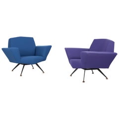 Pair of Italian Blue and Violet Armchairs by Lenzi, Studio Tecnico, Italy, 1950s
