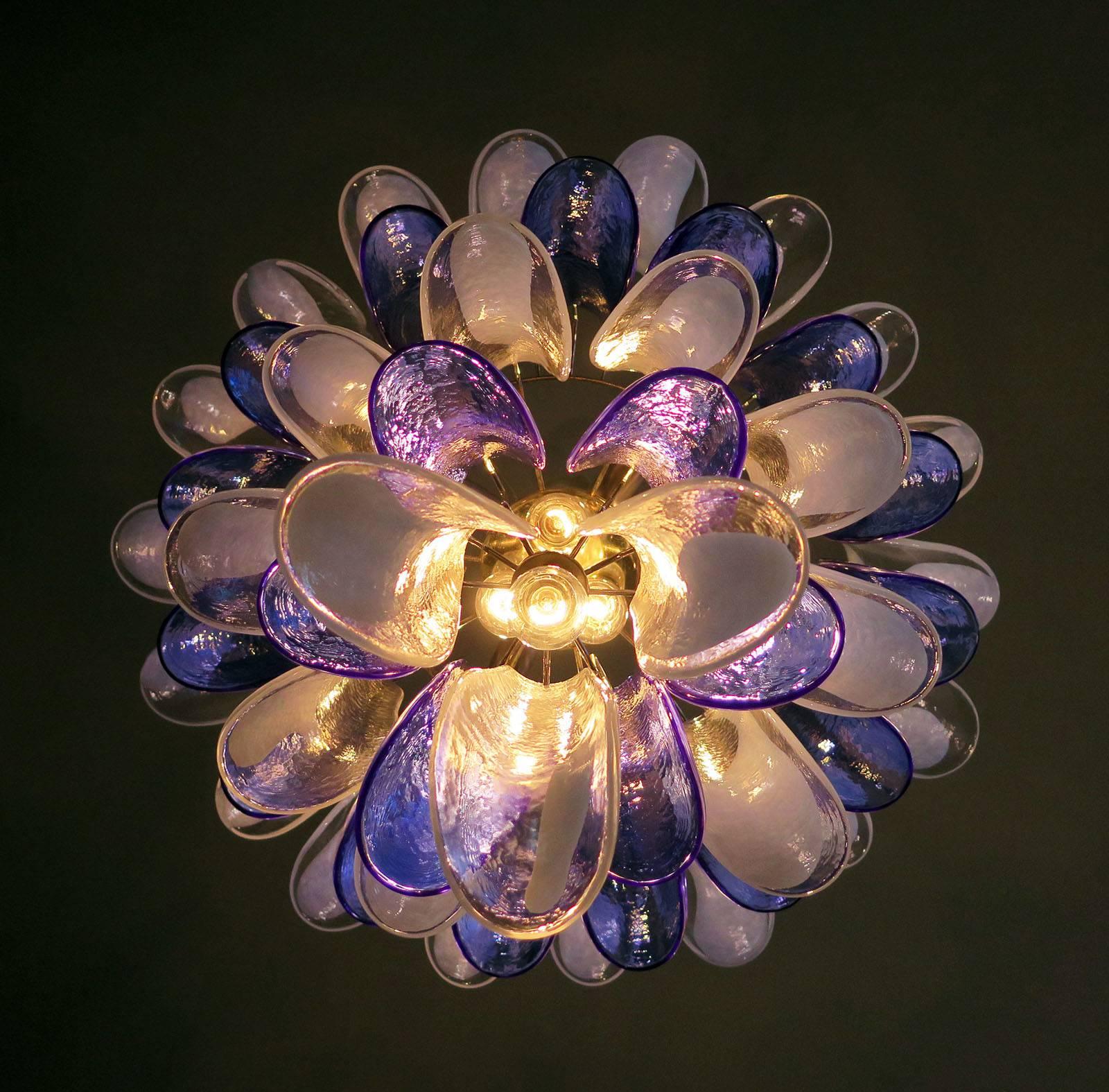 Metal Pair of Italian Blue and White Murano Glass Chandelier, 1980s For Sale