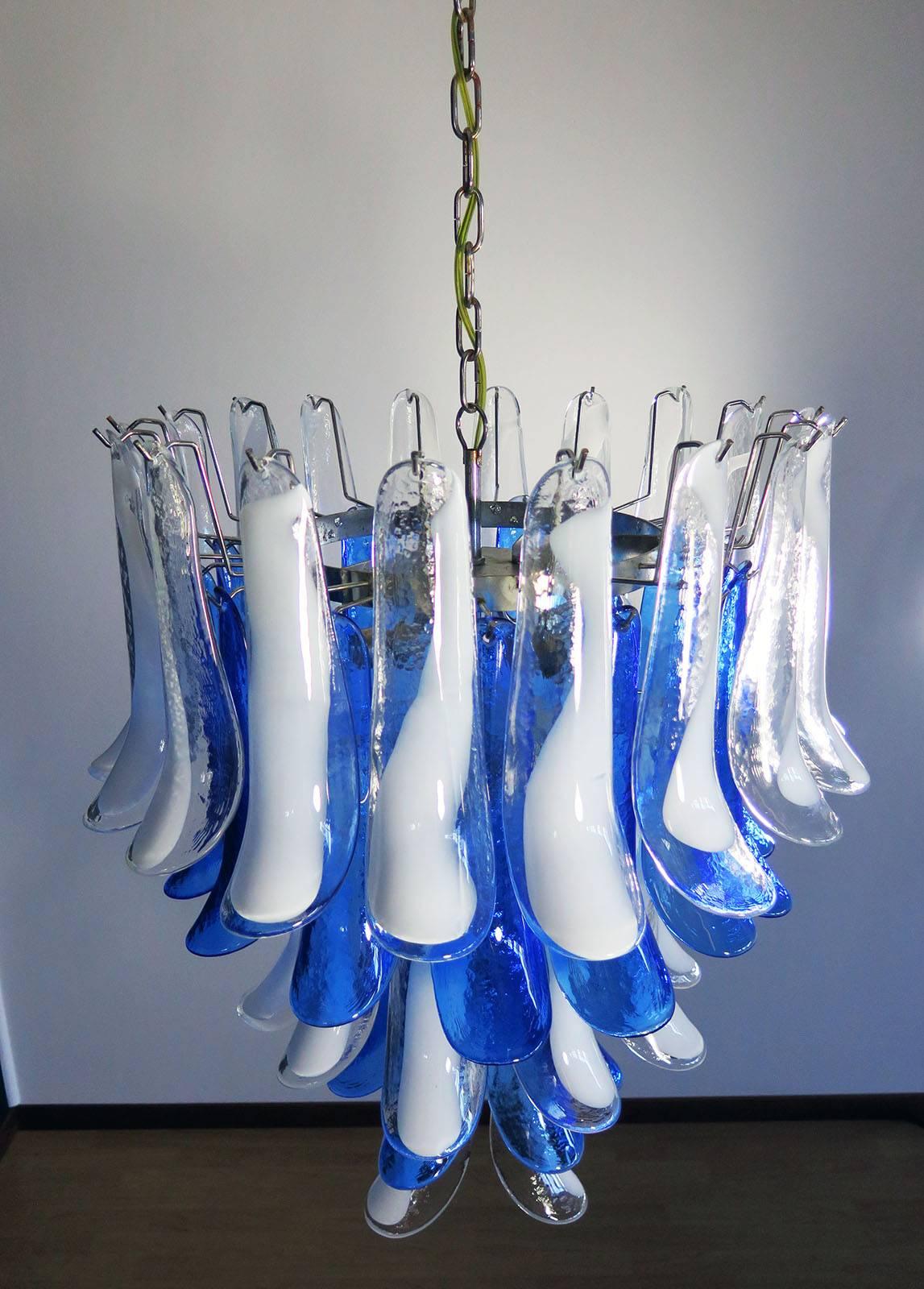 Pair of Italian Blue and White Murano Glass Chandelier, 1980s For Sale 2