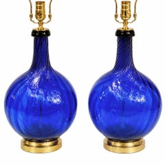 Pair of Italian Blue Blown Glass
