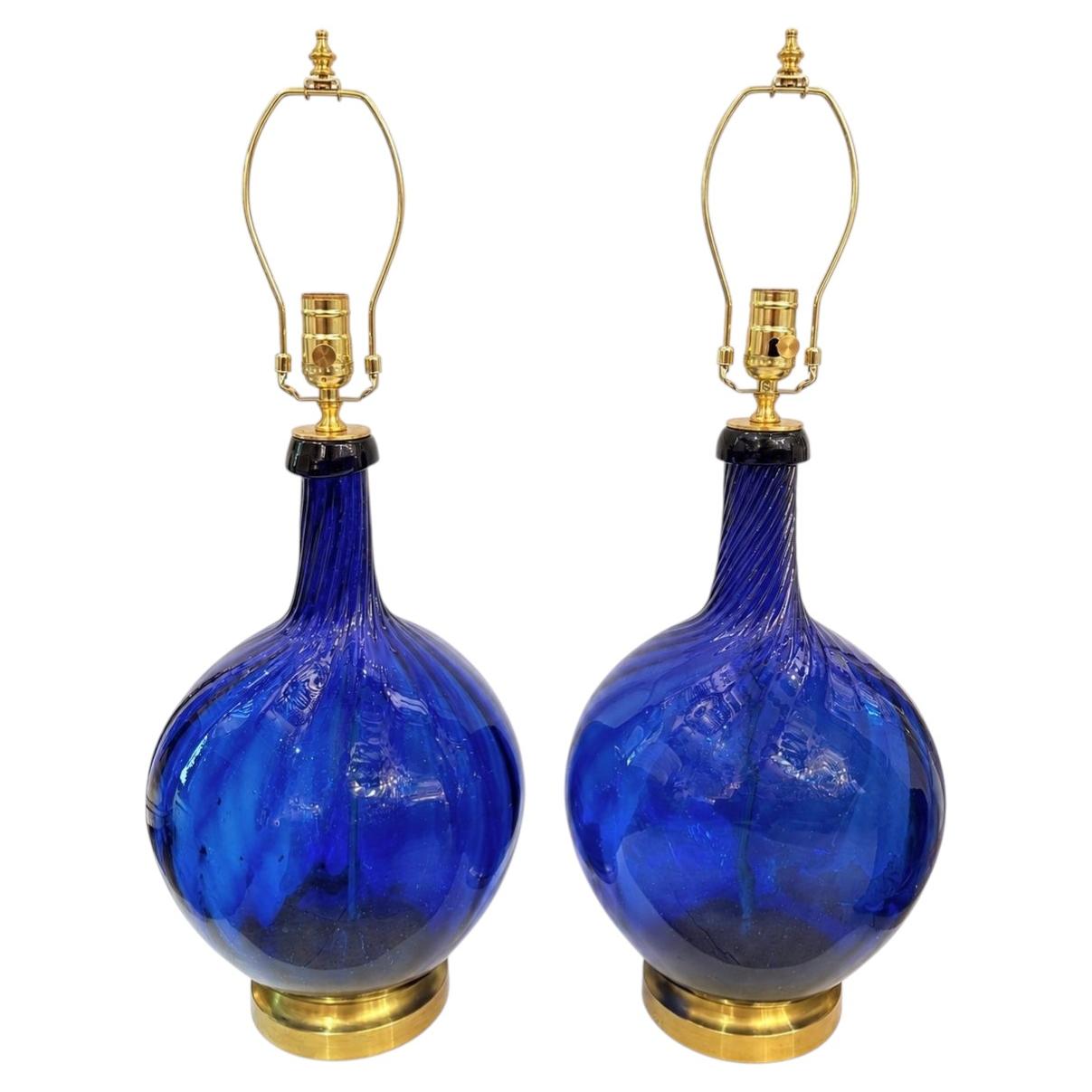 Pair of Italian Blue Blown Glass
