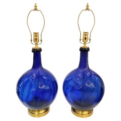 Pair of Italian Blue Blown Glass
