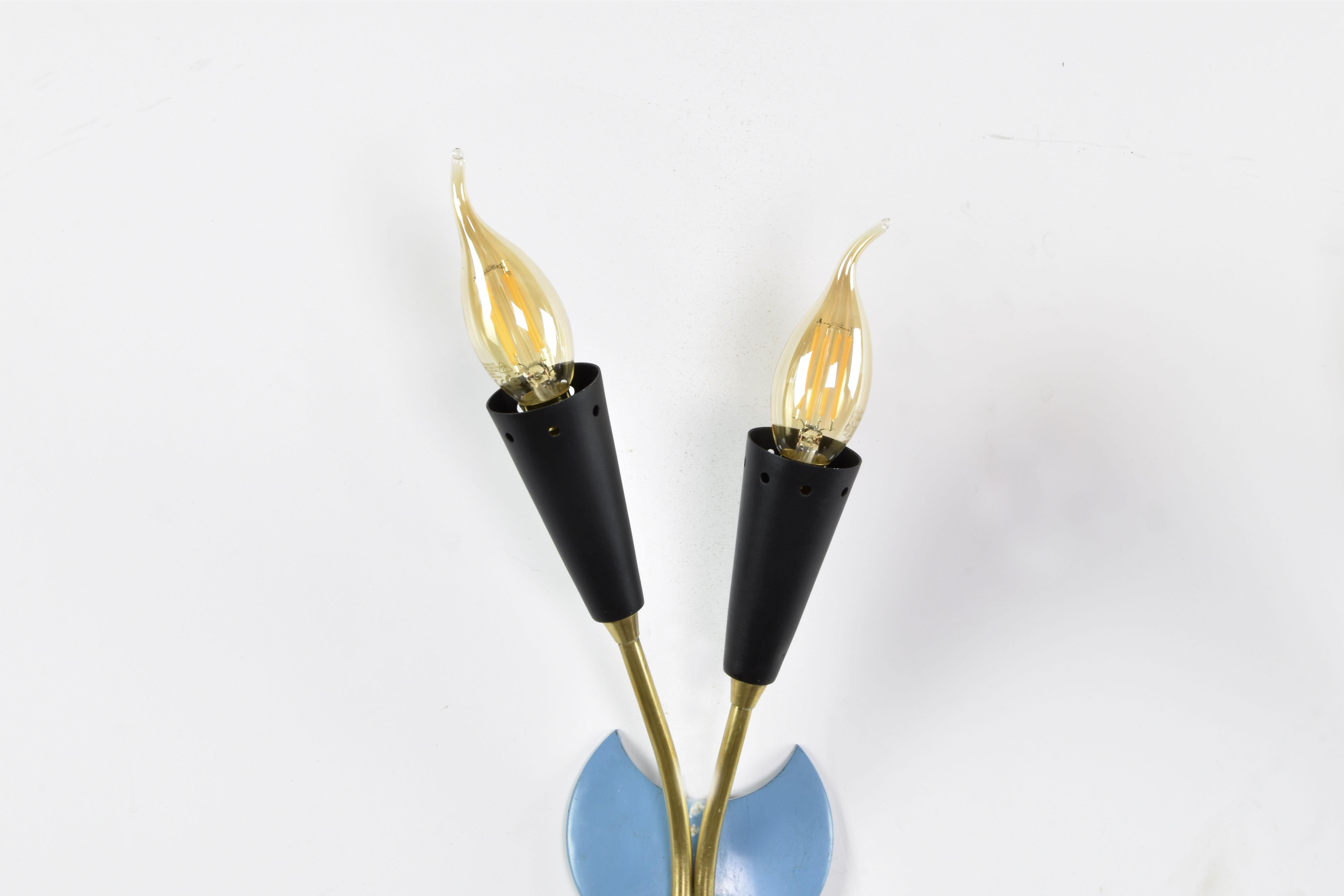 Mid-Century Modern Pair of Italian Blue Brass Sconces, 1950s For Sale