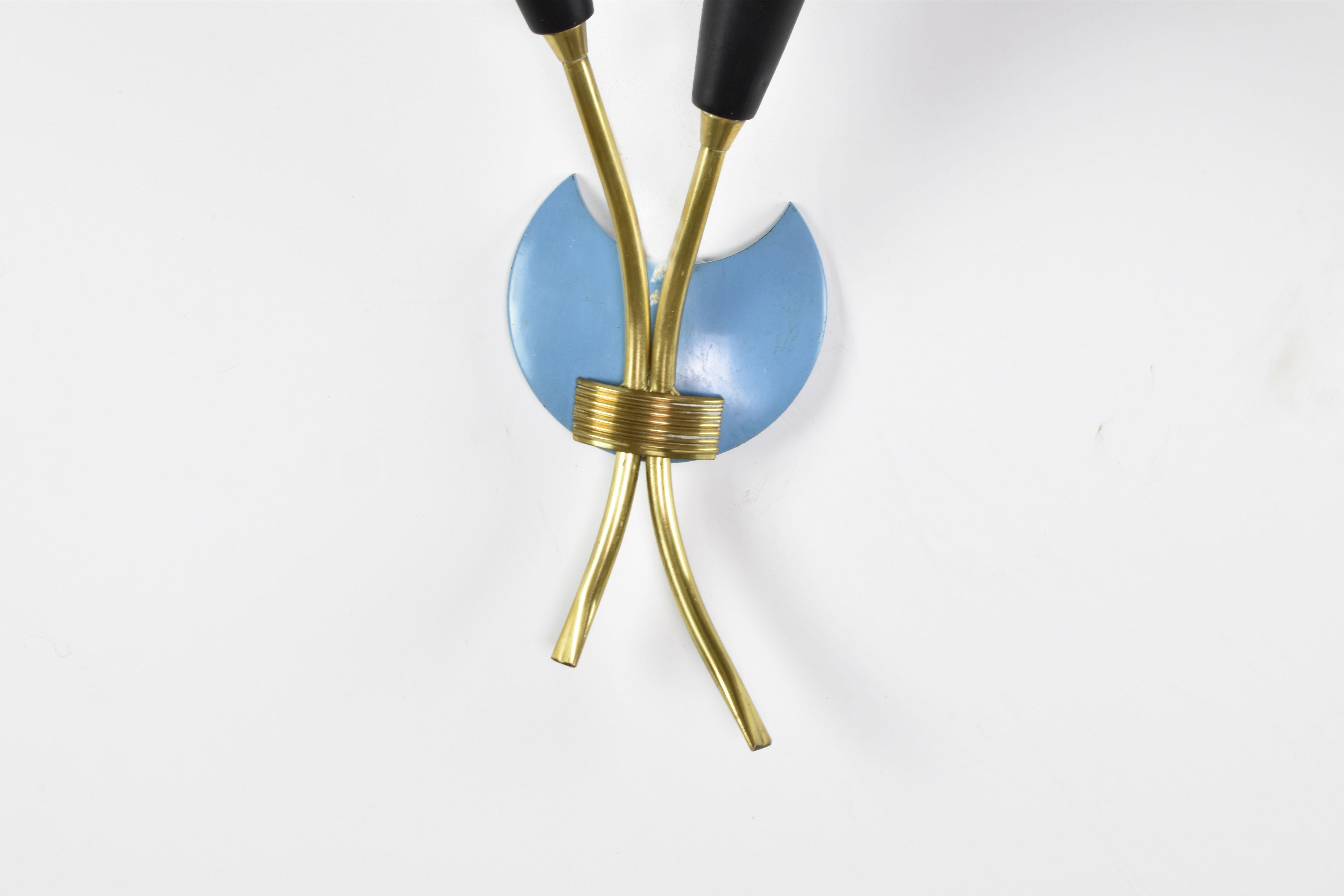 Pair of Italian Blue Brass Sconces, 1950s  In Good Condition For Sale In Paris, FR