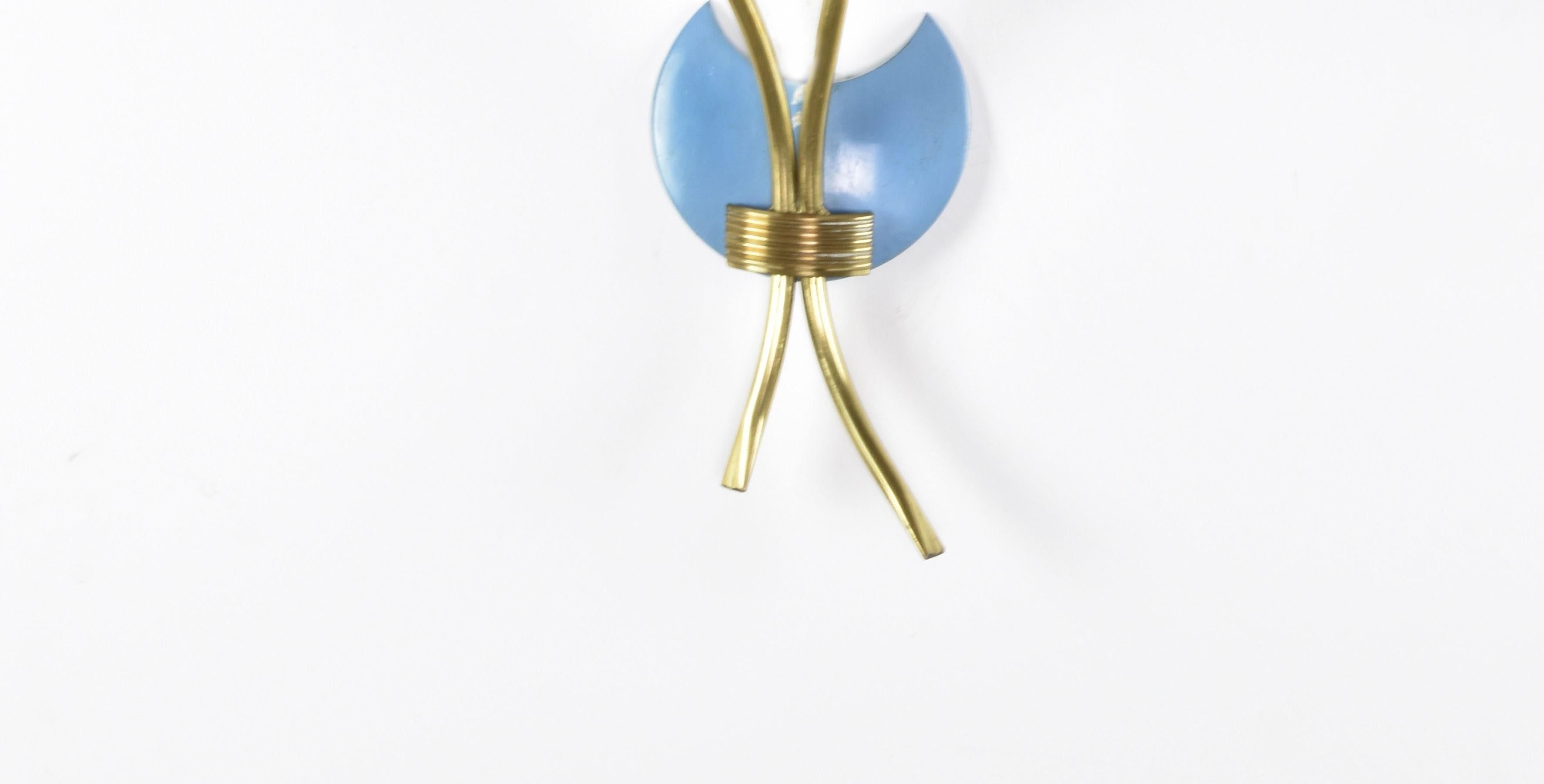 Paire d'appliques italiennes en laiton bleu, années 1950 en vente 1