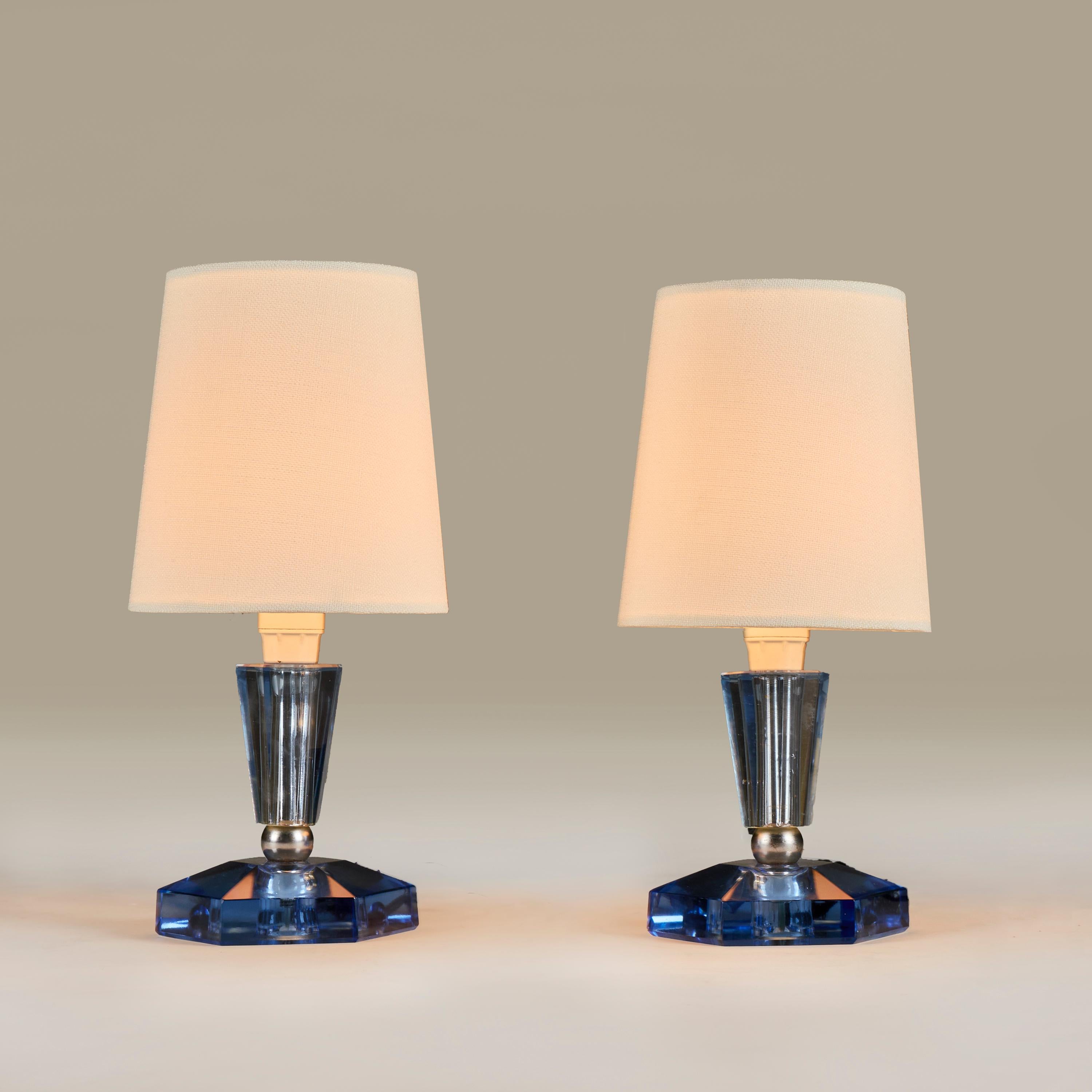 Mid-20th Century Pair of Italian blue glass and chrome table lamps For Sale