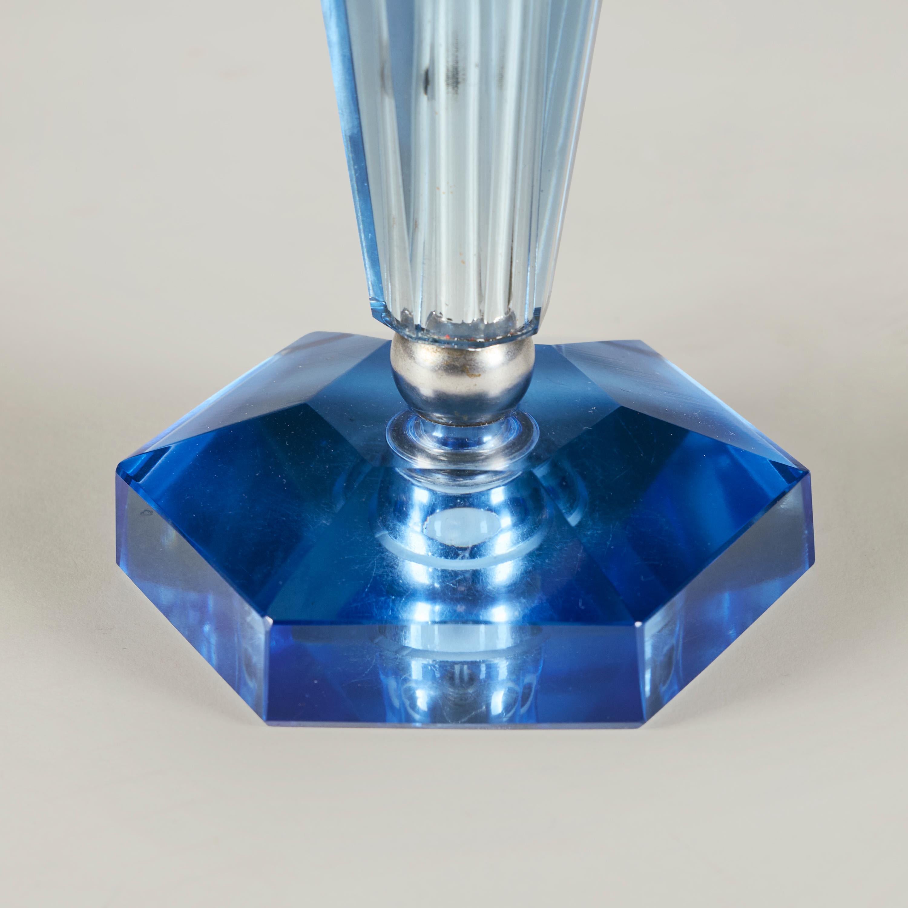 Pair of Italian blue glass and chrome table lamps For Sale 1