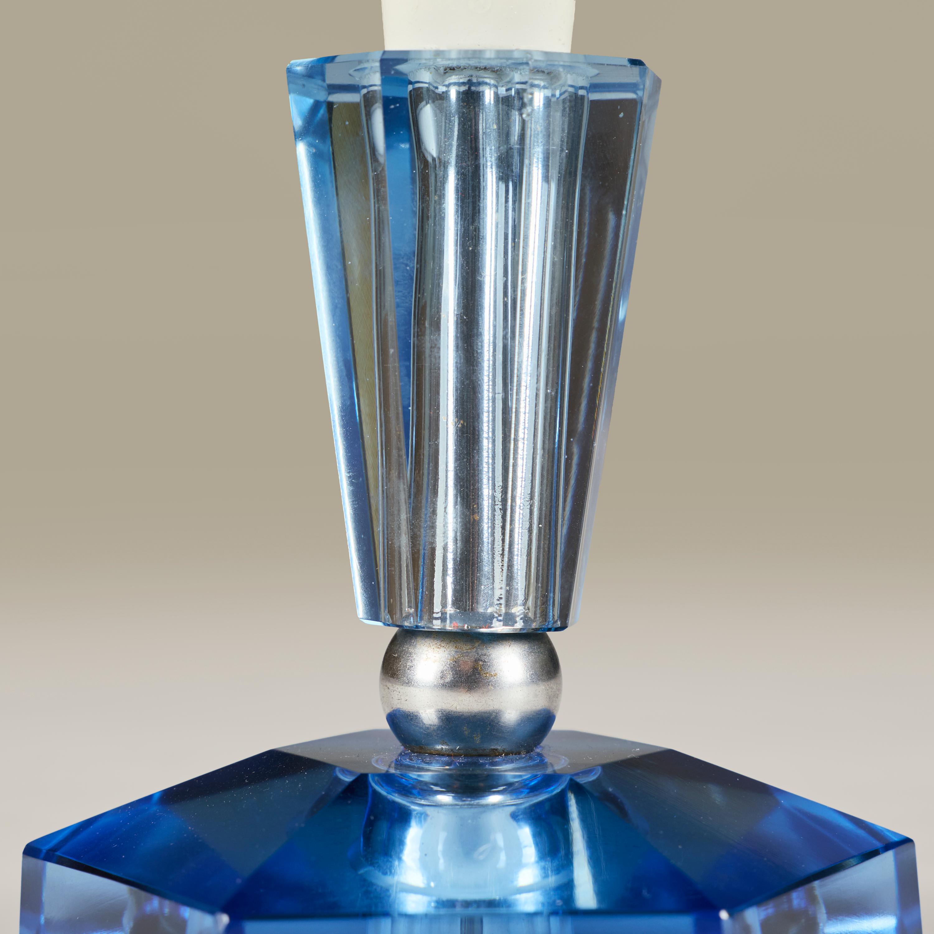 Pair of Italian blue glass and chrome table lamps For Sale 2