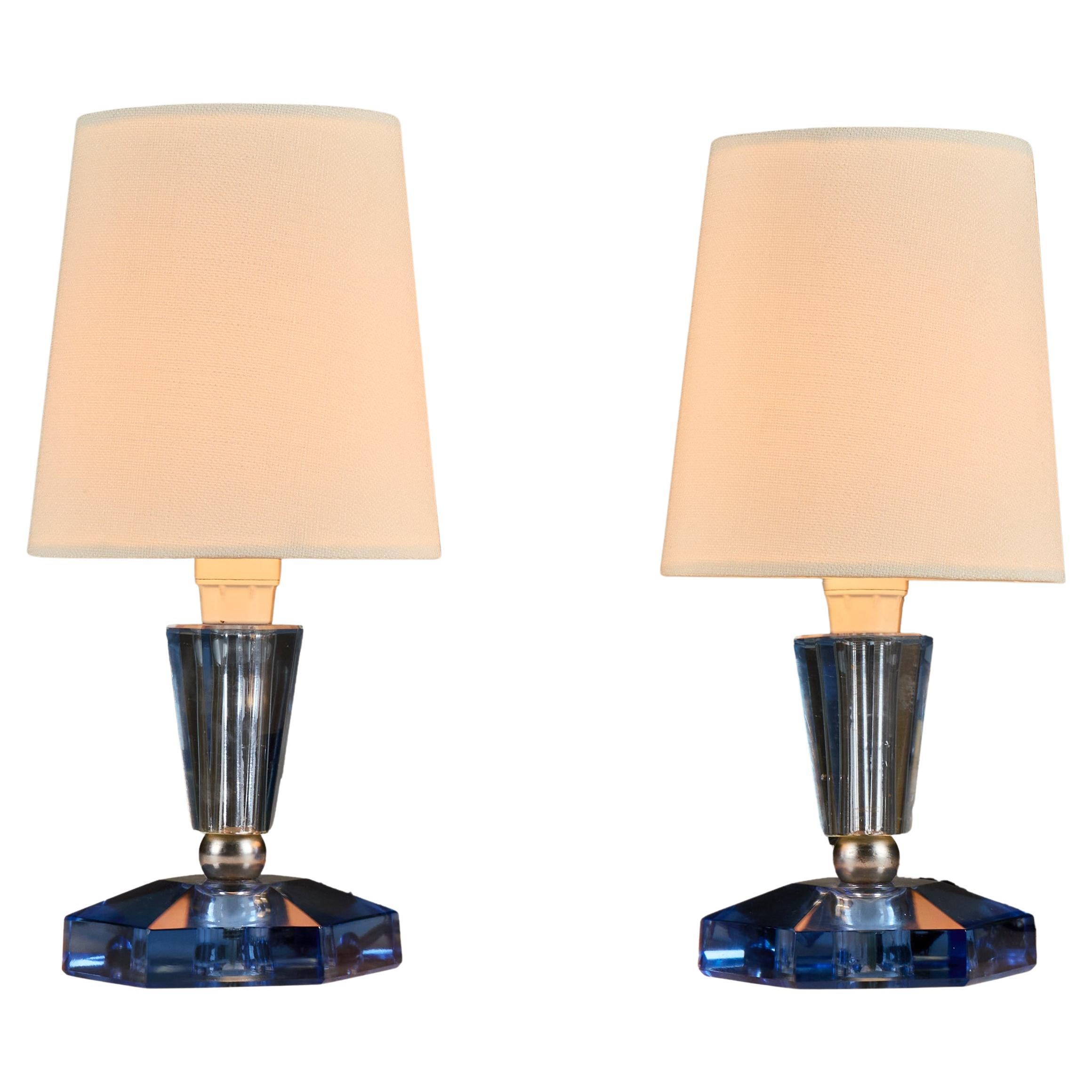 Pair of Italian blue glass and chrome table lamps For Sale 3