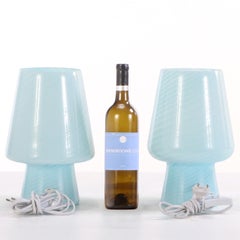 Paar italienische Boudoir-Lampen aus blauem Glas, ca. 1990.