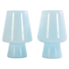 Paar italienische Boudoir-Lampen aus blauem Glas, ca. 1990.