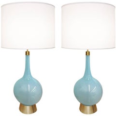 Pair of Italian Blue Glass Lamps