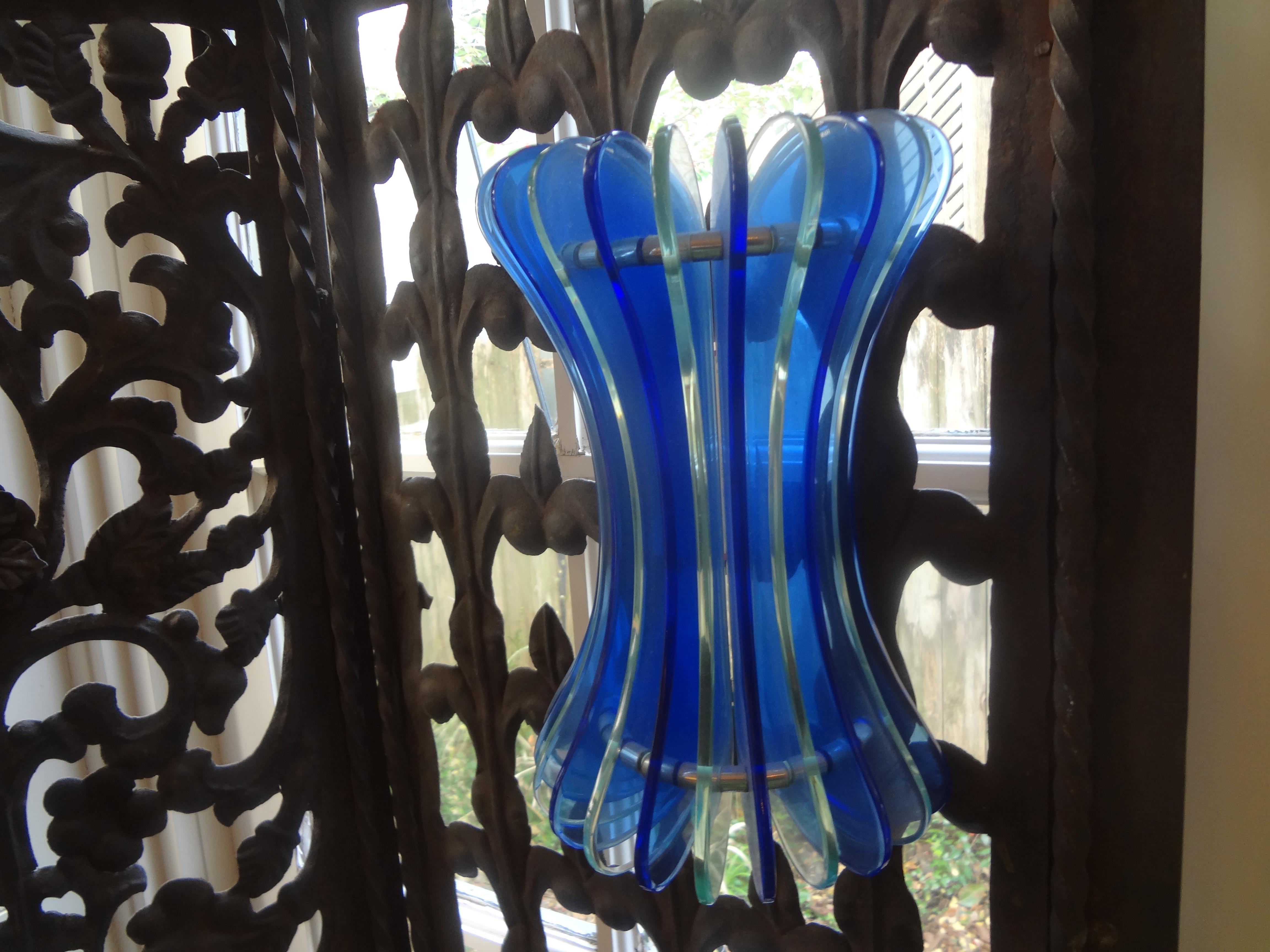 Italian Pair of Blue Murano Glass Sconces by Veca For Sale
