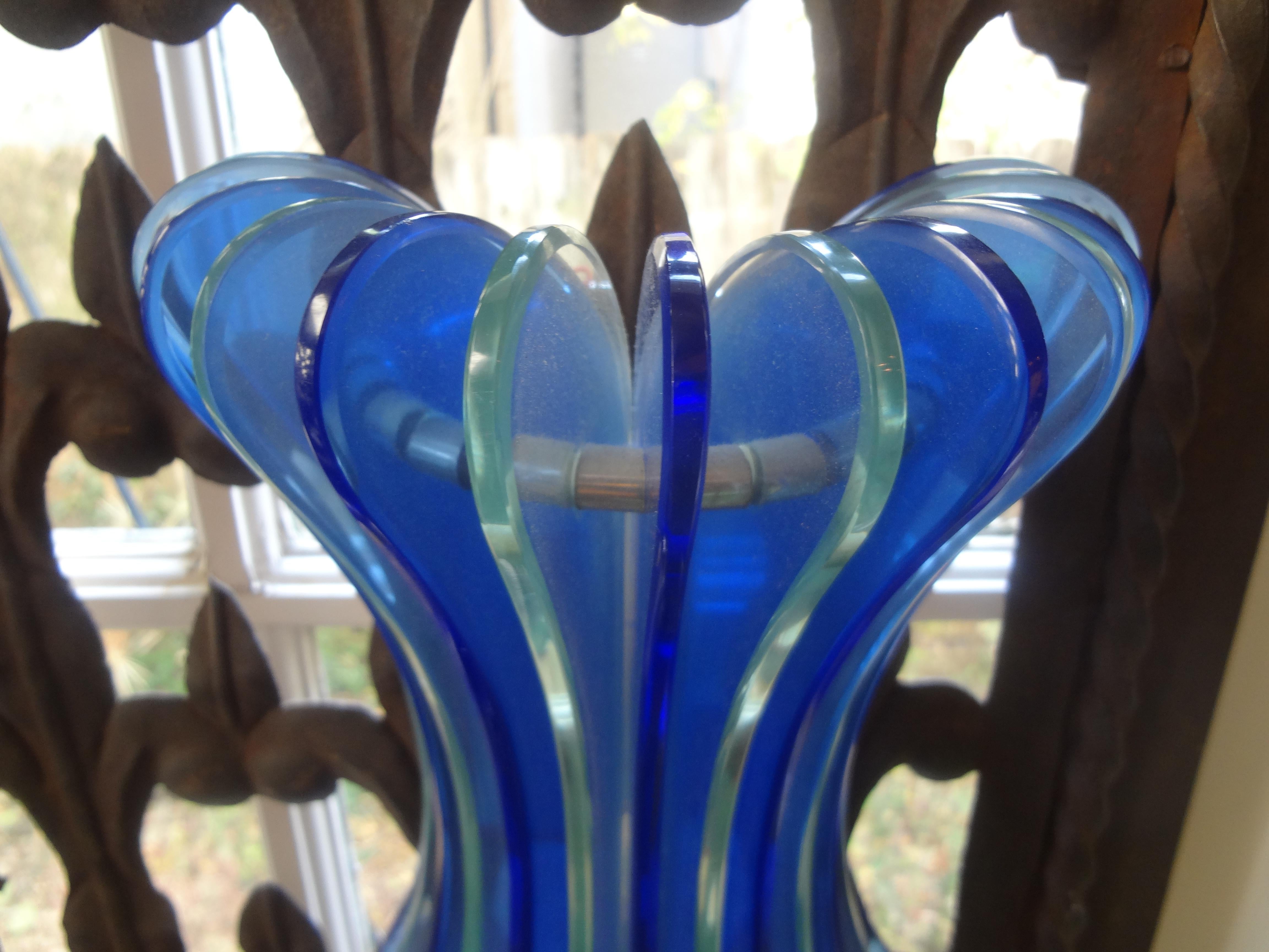 Pair of Blue Murano Glass Sconces by Veca In Good Condition For Sale In Houston, TX