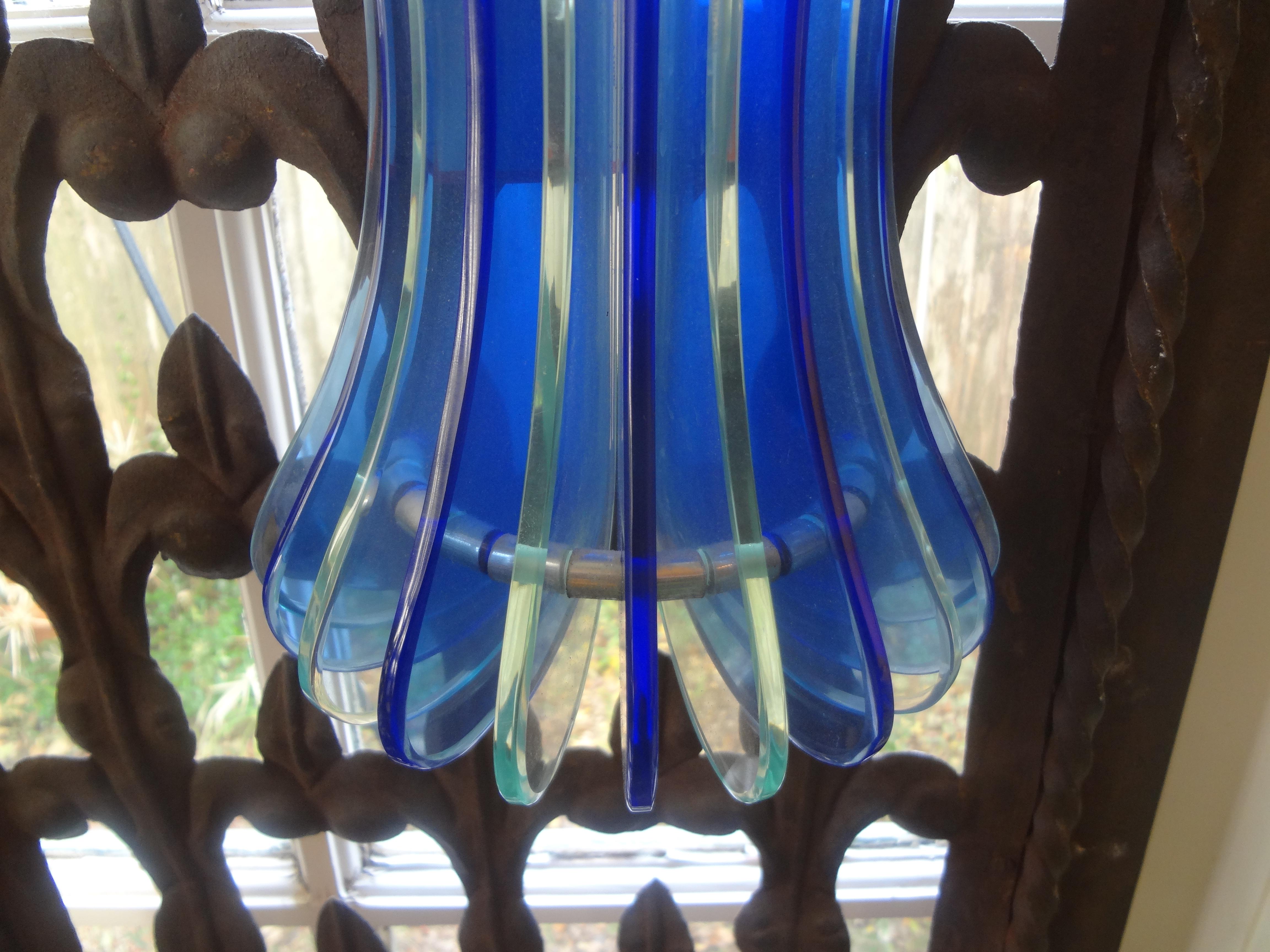 Late 20th Century Pair of Blue Murano Glass Sconces by Veca For Sale