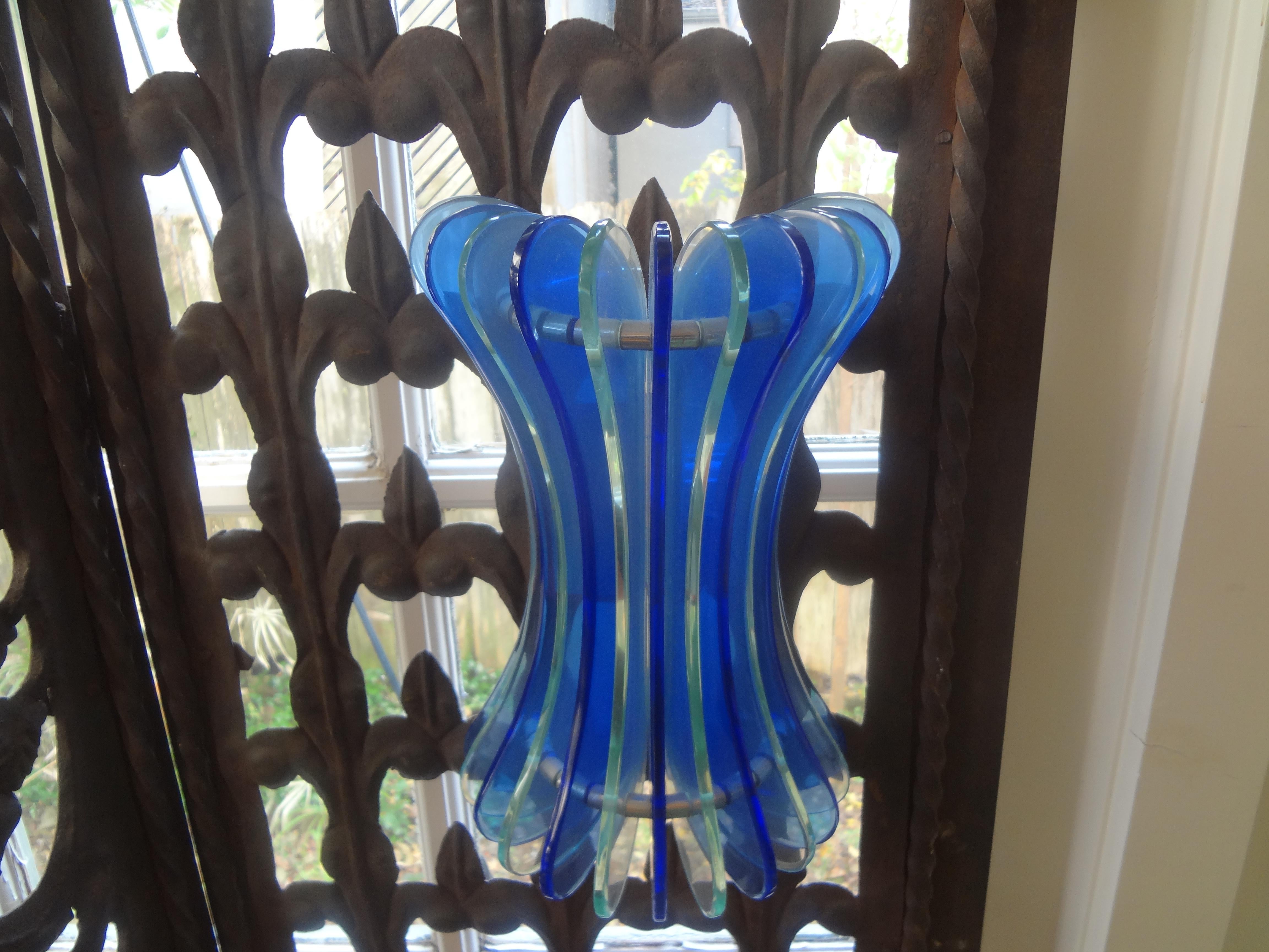 Verre Paire d'appliques bleues en verre de Murano par Veca en vente