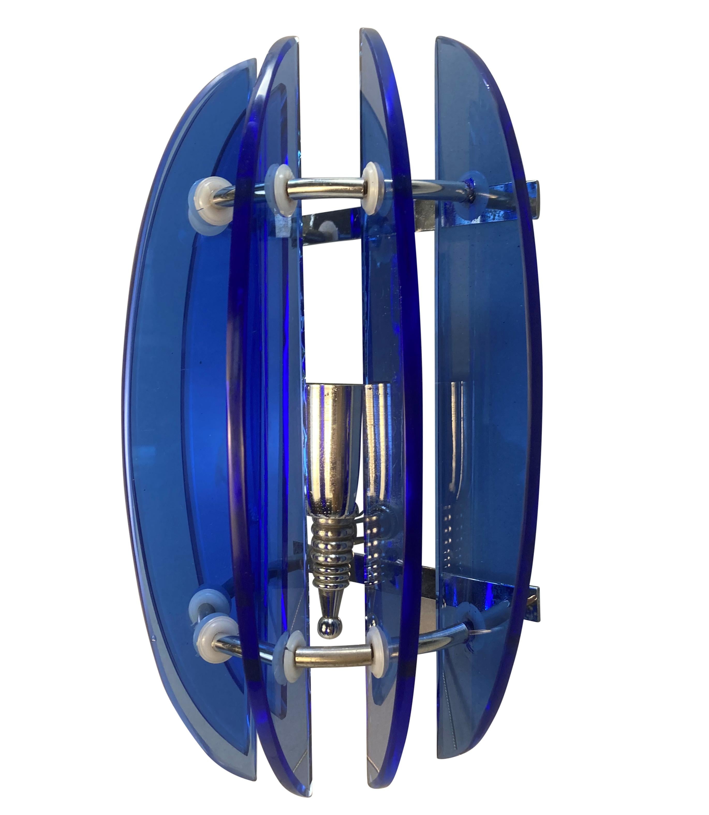Mid-Century Modern Pair Of Italian Blue Glass Wall Lights By Veca For Sale