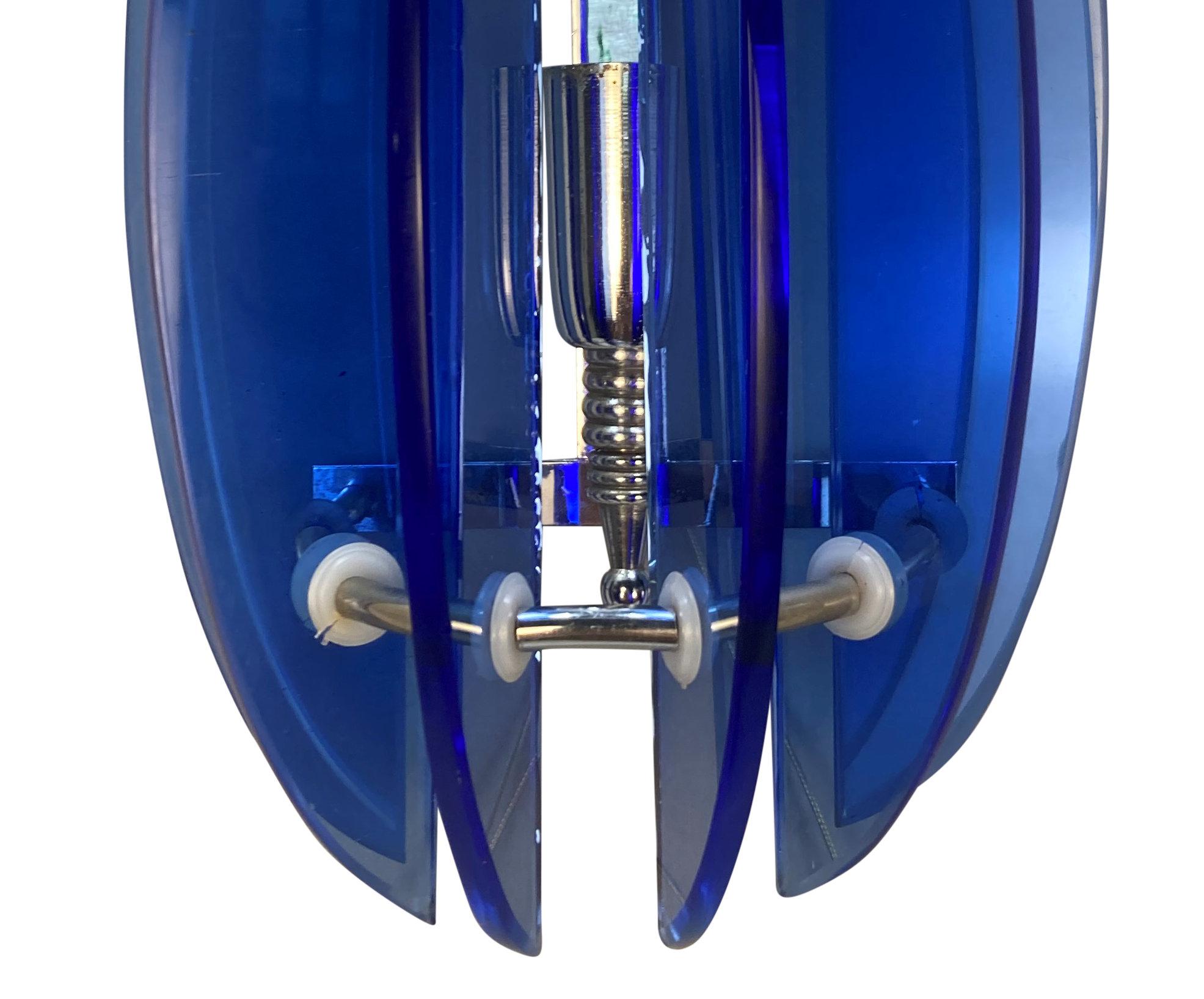 Mid-20th Century Pair Of Italian Blue Glass Wall Lights By Veca For Sale