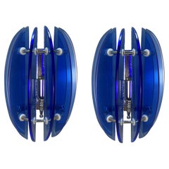 Pair Of Italian Blue Glass Wall Lights By Veca