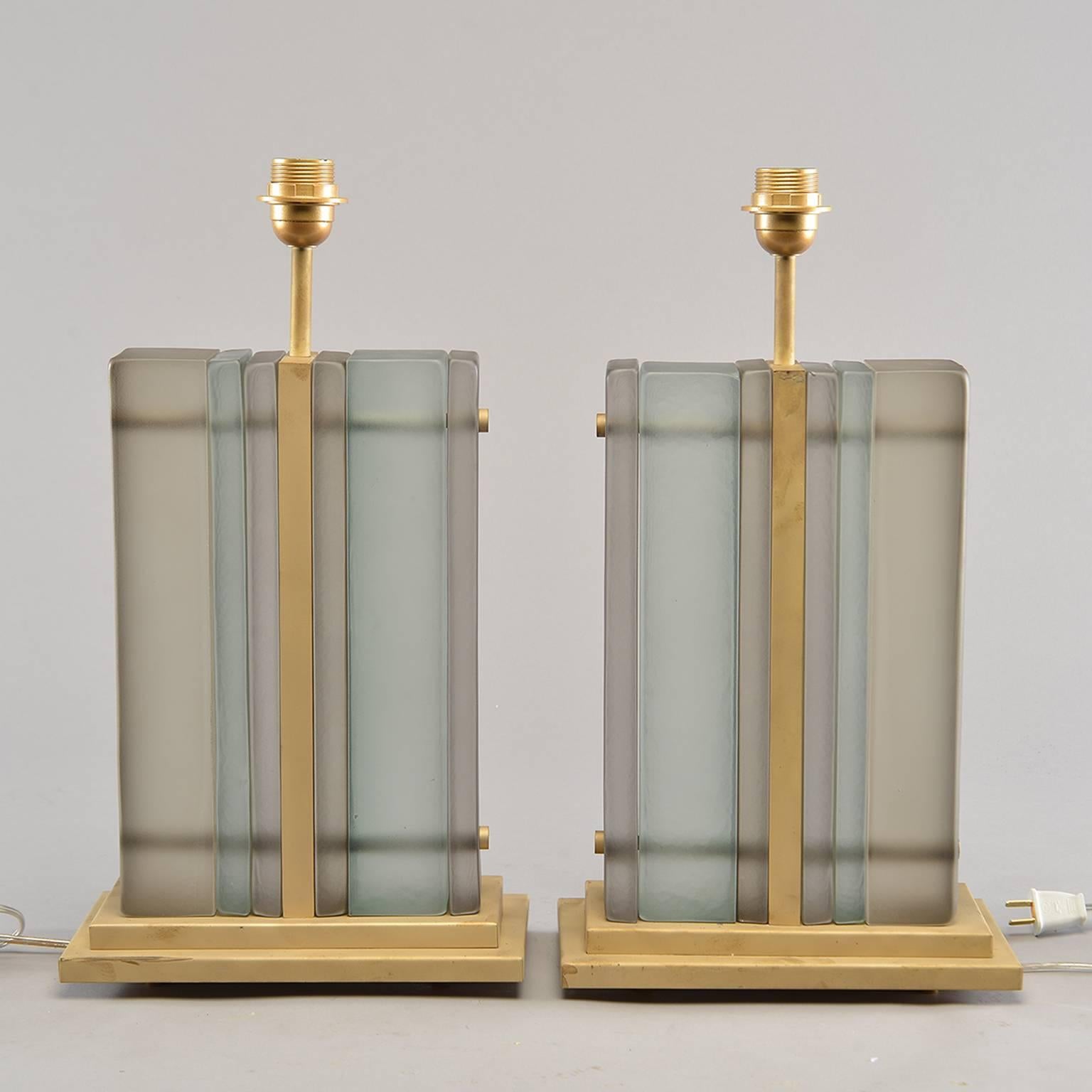 Contemporary Pair of Italian Blue Layered Art Glass Table Lamps