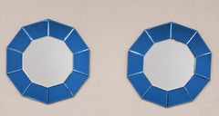 Pair of Italian Blue Mirrored Glass Decagonal Mirrors