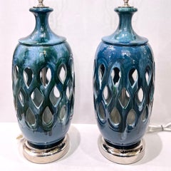 Pair of Italian Blue Porcelain Lamps