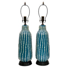 Pair of Italian Blue 
White Ceramic Lamps