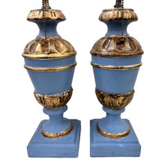 Pair of Italian Blue Wood Lamps