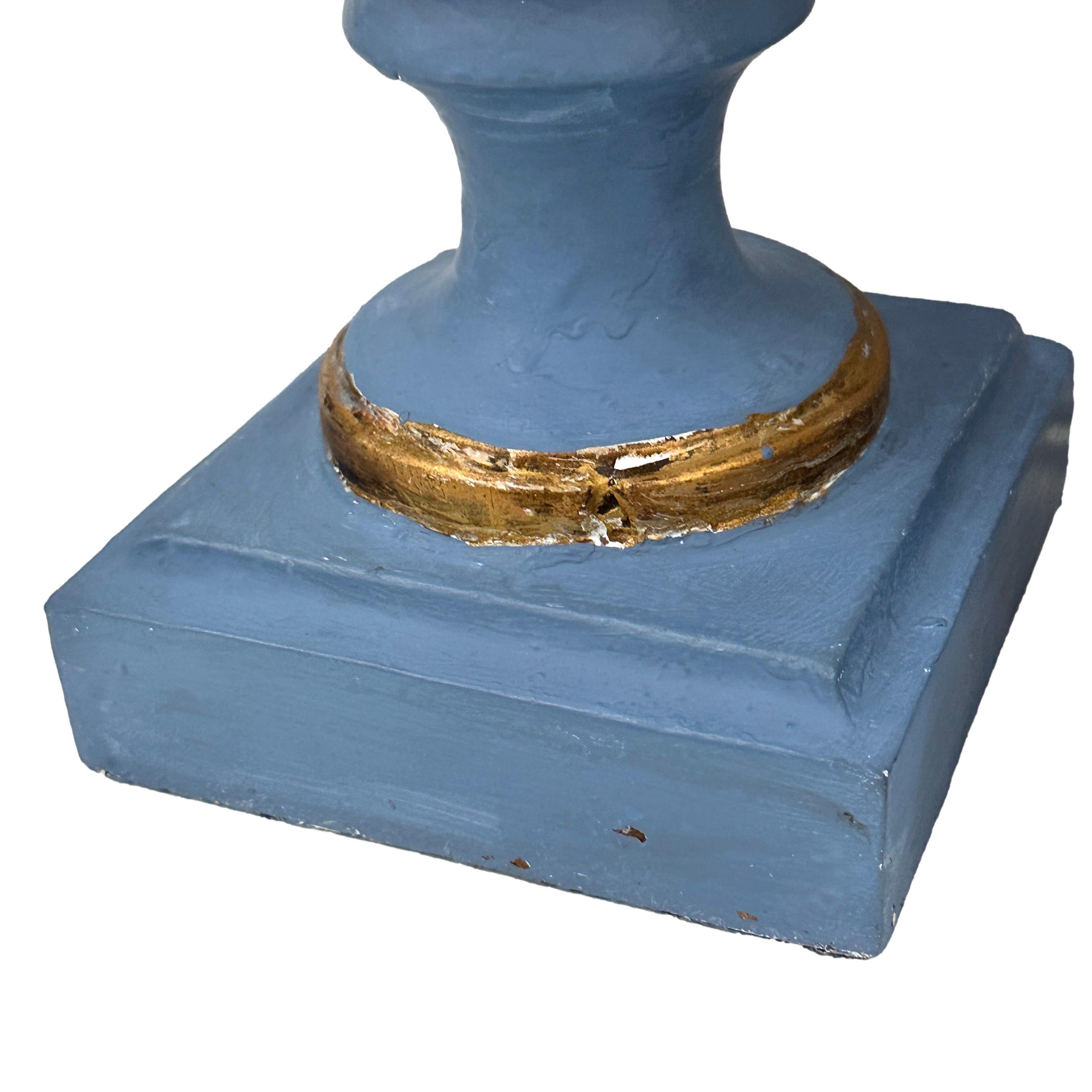 Gilt Pair of Italian Blue Wood Lamps For Sale