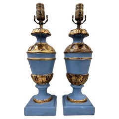Pair of Italian Blue Wood Lamps
