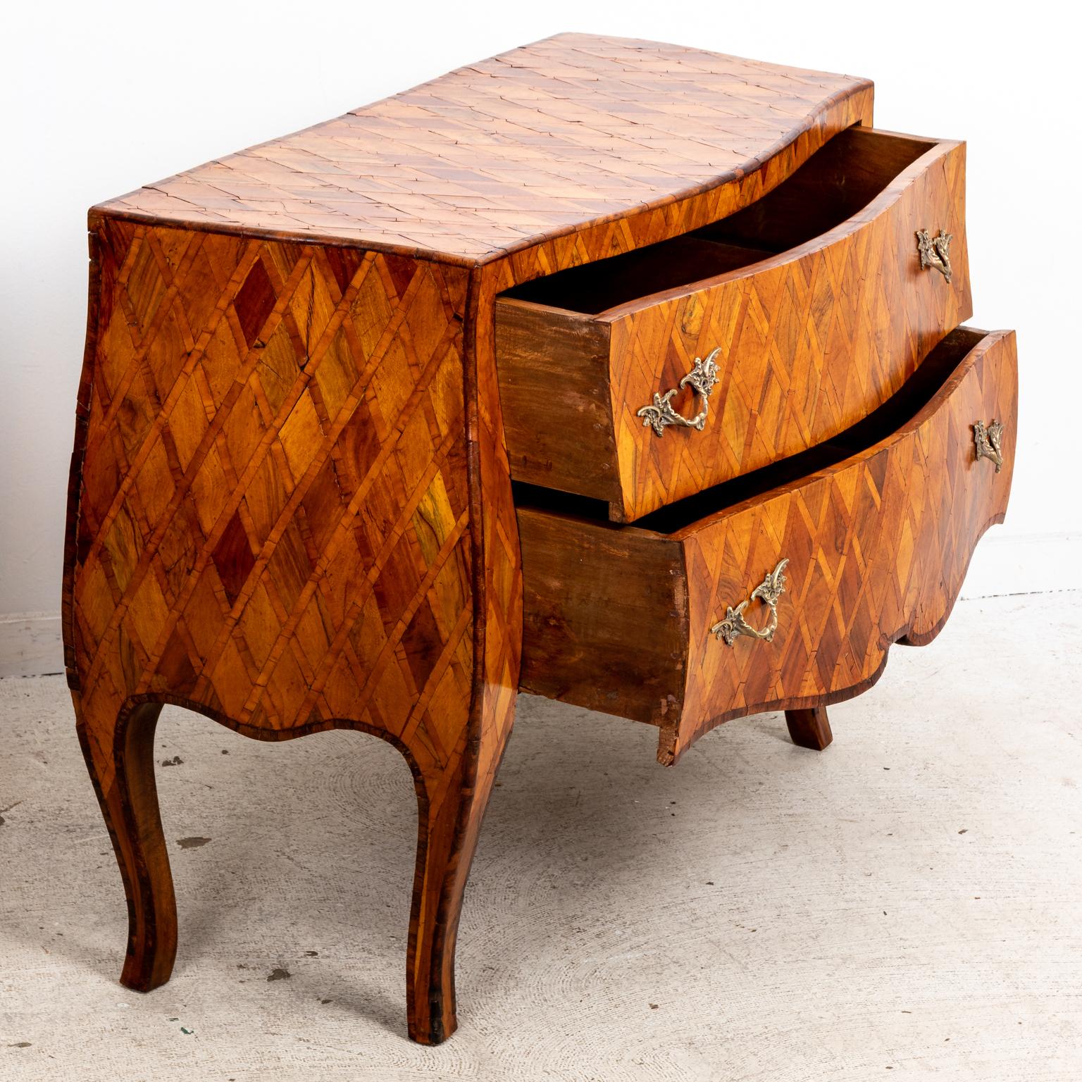 Marquetry Pair of Italian Bombe Chests