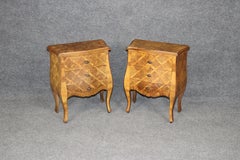 Pair of Italian Bombe Parquetry 3 Drawer Nightstands