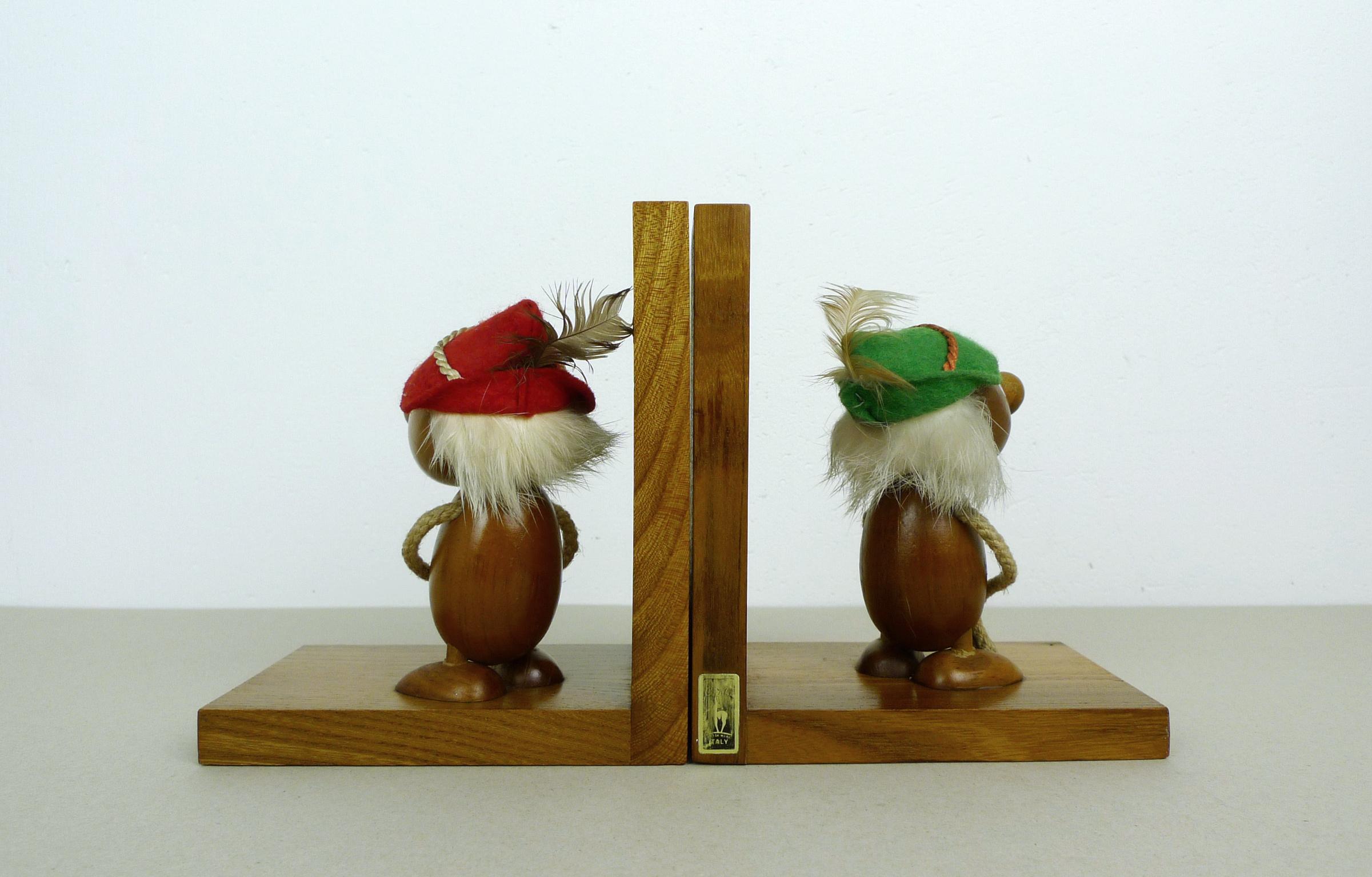 Pair of Italian Bookends with Teak Figurines from Ciola, 1950s In Good Condition For Sale In Berlin, DE