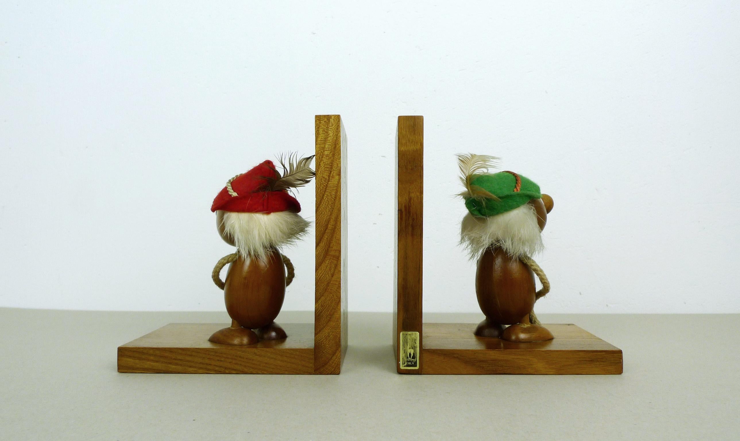 20th Century Pair of Italian Bookends with Teak Figurines from Ciola, 1950s For Sale