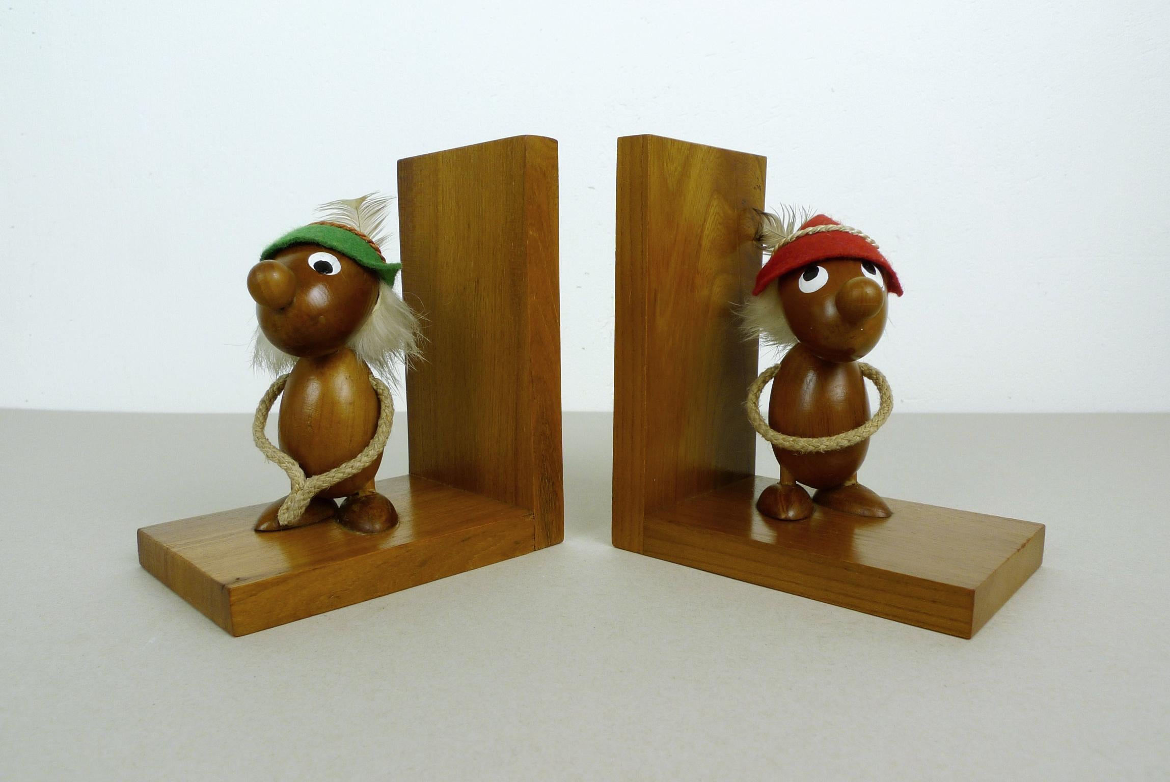 Pair of Italian Bookends with Teak Figurines from Ciola, 1950s For Sale 1
