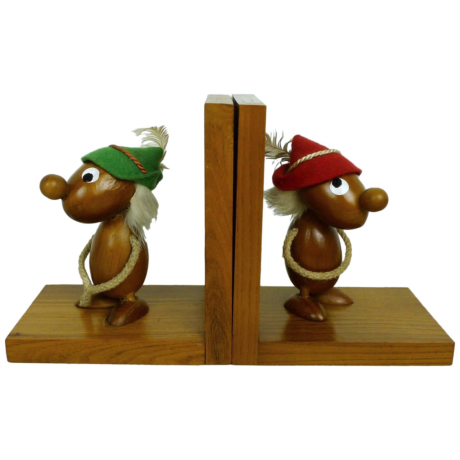 Pair of Italian Bookends with Teak Figurines from Ciola, 1950s For Sale
