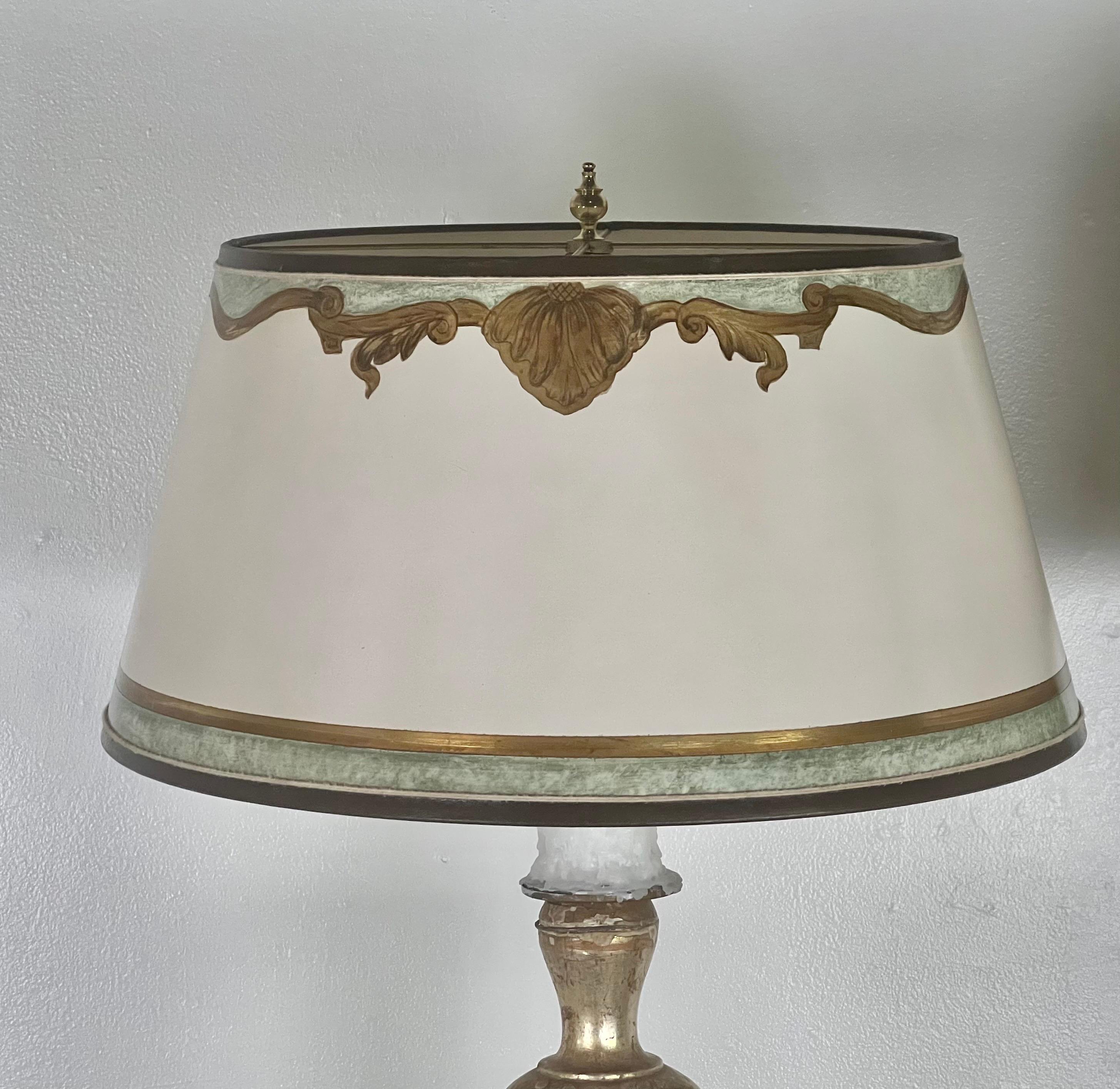 Neoclassical Pair of Italian Borghese Lamps with Parchment Shades For Sale