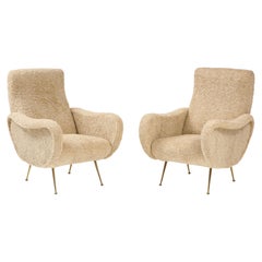 Pair of Italian Boucle Lounge Chairs in the Style of Marco Zanuso